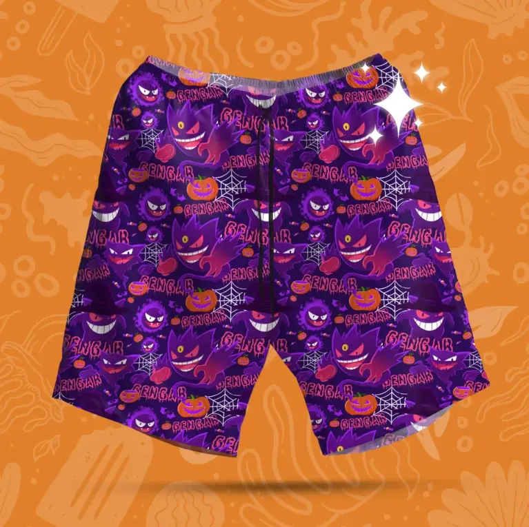 Full Print Halloween Violet Pattern Pumpkin Hawaiian Shorts, Street Style, Halloween Hawaiian Shorts, Gift for Men Women