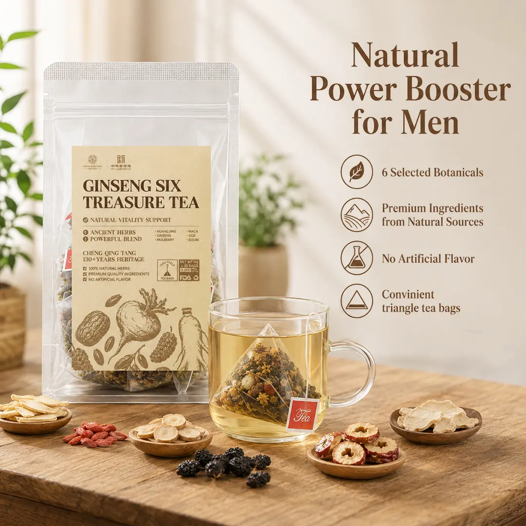 Ginseng 6-Treasure Tea Pyramid Bags, Scientifically Blended 6-Herbal Formula  ginseng , Caffeine-Free Gentle Boost, Vitality Partner for Busy Pros, 30 Bags