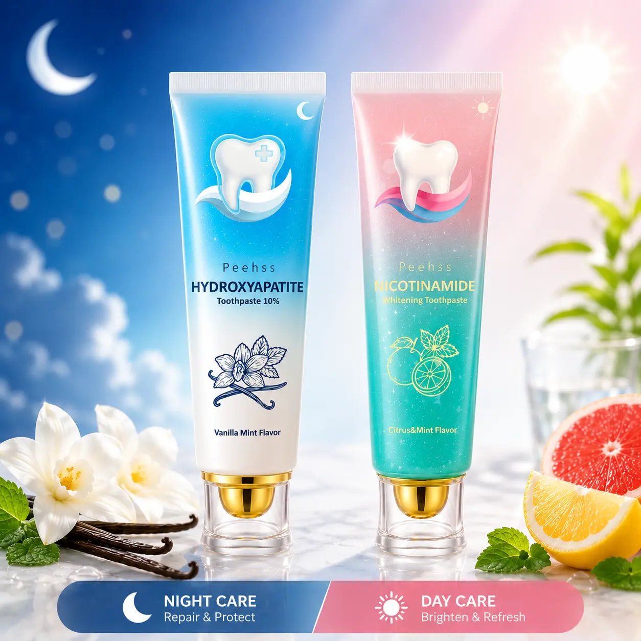 Hydroxyapatite  10% + Niacinamide Whitening toothpaste , Enamel Repair & Gum Care, Nano Hydroxyapatite - Sensitivity Relief, Whitening, Fluoride-Free, Breath Freshening nicotinamide Oral Hygiene Essentials summervibes