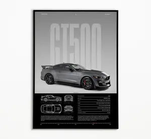 Ford Mustang Shelby GT500 Poster | Supercharged Muscle Car Wall Art | GT500 Print for Garage Office Studio | Car Poster Home Décor