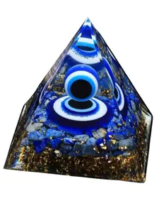 Natural Crystal Chip Orgon Pyramid, Evil Eye Protection Home Decor, Resin Craft Devil's Eye Design, Unique Gift, Chakra Balance Accessory, Chakra Healing Crystals, Chakra Energy Stone, Intuitively Chosen Crystals, Crystal Decorative Stones