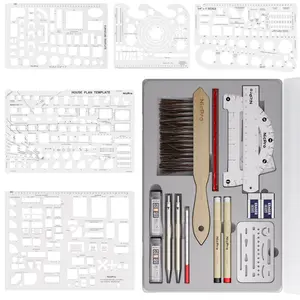 Nicpro 21Pack Professional Drafting Tools & Geometry Set with Case, Architect Compass & Protractor Set, Metal Pencils, Pens, Scale Ruler Metal Ruler, 5 Drawing Templates for Interior House Plan Design
