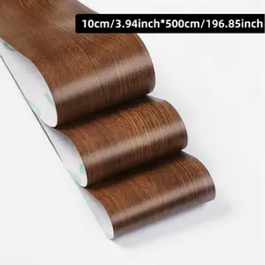 Luxury Wood Grain PVC Self-Adhesive Baseboard Wallpaper, Wall Edge Trim Sticker for Cabinets, Furniture, Door Frames, Stairs Decor