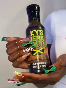 Chef Ky's Ky's Jerk Sauce - Taste Da Vybez - Vegan Jamaican-Inspired Medium Heat Sauce for Chicken Seafood Rice & More - 12 oz Bottle