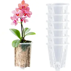 Orchid Pot, 3.9''W x 4.8''H 6 Pack,Orchid Pots with Holes,Sturdy Clear Plastic Orchid Pot for Repotting, Flower  Pot for Orchids Planter