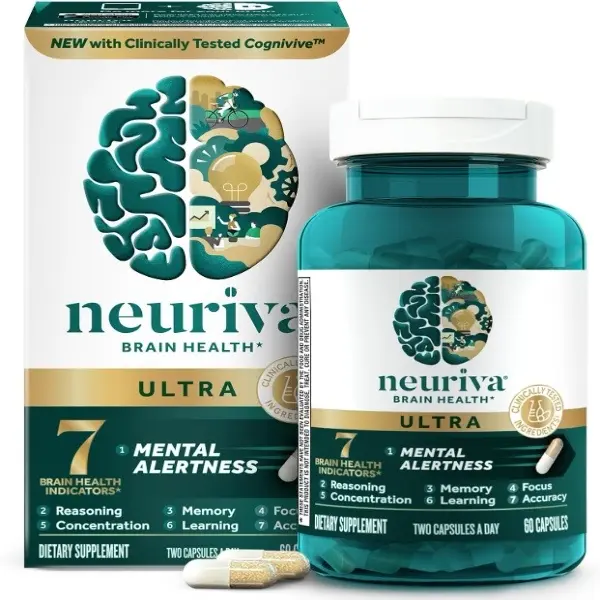 Ultra Decaffeinated Brain-Boosting Supplement for Focus Alertness Memory 60 Capsules with Cognivive Neurofactor B6 B12 for Mental Clarity