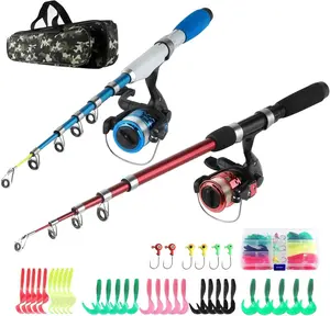 Fishing Rod and Reel Combos Collapsible Fishing Rod Kit,2PCS Telescopic Fishing Pole Full Kit,1.3M&1.6M/2PCS 1.7M/2.1M Fishing Rods+2PCS Spinning Reels+Lures Hooks+Fishing Bag+other Fishing Accessories