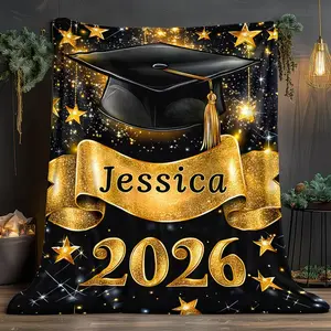 Aesthetic Class of 2026 Graduation Cap Flannel Throw, Unisex Senior Year Keepsake Blanket for Couch & Bed, Sentimental Gift for Grad Him Her, Mothers Day Present for Mom, Dorm Room Essential Home Décor