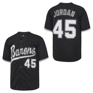 Jordan Men's #45 JordanWhite And Black Hip Hop Rap Baseball Jersey Embroidery Sportswear High-Quality Polyester Breathable Mesh V-Neck Design S-XXXL