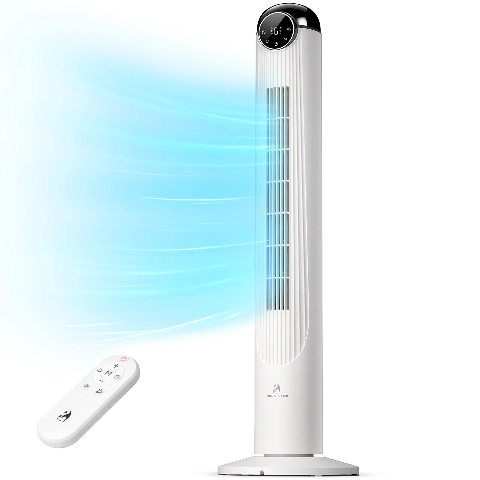 Antarctic Star T42 Tower Fan for Bedroom, 2026 Upgraded DC Motor, 26ft/s High Velocity, 22dB Ultra Quiet Standing Fan, 6 Speeds 4 Modes, 90° Oscillating Bladeless Fan with 9H Timer, Floor Fans with Remote, White