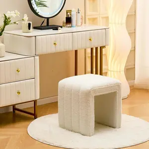 SEVOBAL Ottomans and Benches Modern Teddy Velvet Ottoman Footrest, Vanity Stool, and Shoe Bench for Makeup Room, White, 47.00"*36.50"*42.00"
