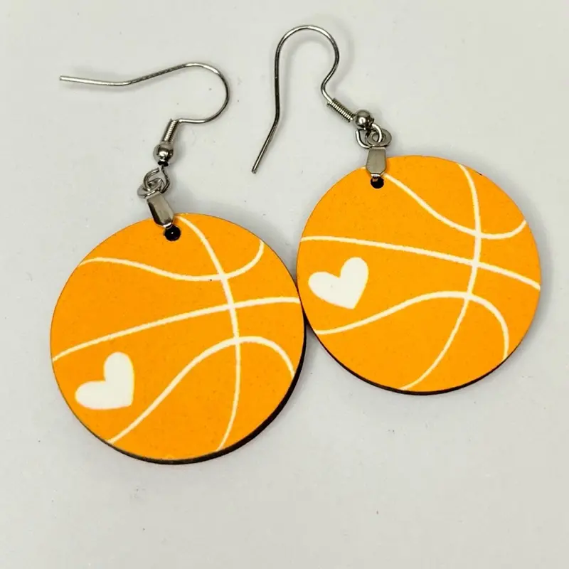 Mommamels Creations Sublimation MDF Circle Earrings - basketball design 1.5-Inch Unisex, Sterling Silver Hooks, Made for Women