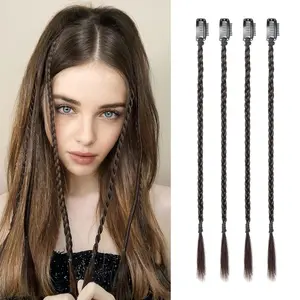 4 Braid in Hair Extension 14 Inch Clip in Braid Extensions for Women Synthetic Hairpieces for Daily Use Party Styling (Black Brown)