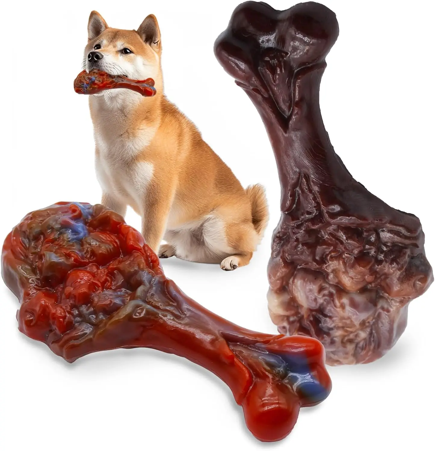 Dog Chew Toys for Aggressive Chewers, Indestructible Dog Toy for for Medium/Large Breed, Tough Nylon Teething Bone Toy to Keep Them Busy,Bacon and Rea