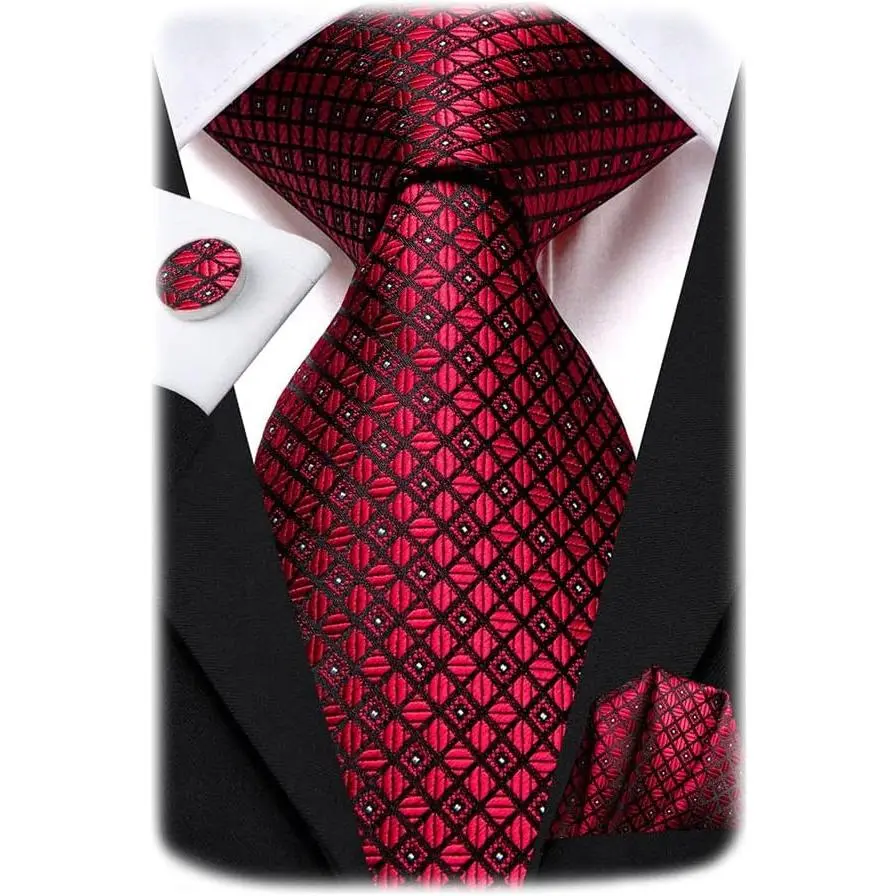 Men 63inches Tie Set Extra Long Necktie Paisley Tie Pocket Suqare Cufflinks Big and Tall Men Tie