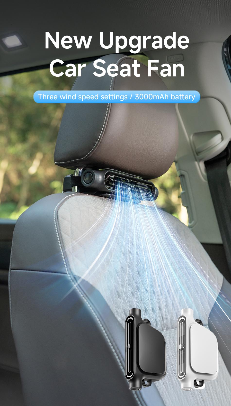 2026 Upgraded Car Fan, Mini Portable USB Cooling Fan for Driver & Passenger Seat, 3 Wind Speeds Quiet Backseat Headrest Neck Fan for Kids Baby, Universal Vehicle Accessories for Car Jeep Van RV Truck