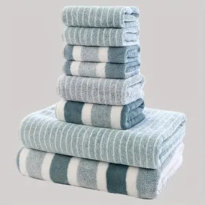 Striped Bathroom Towel Set with Bath, Hand & Face Towels - Soft Super Absorbent Towels for Home, Hotel or Salon