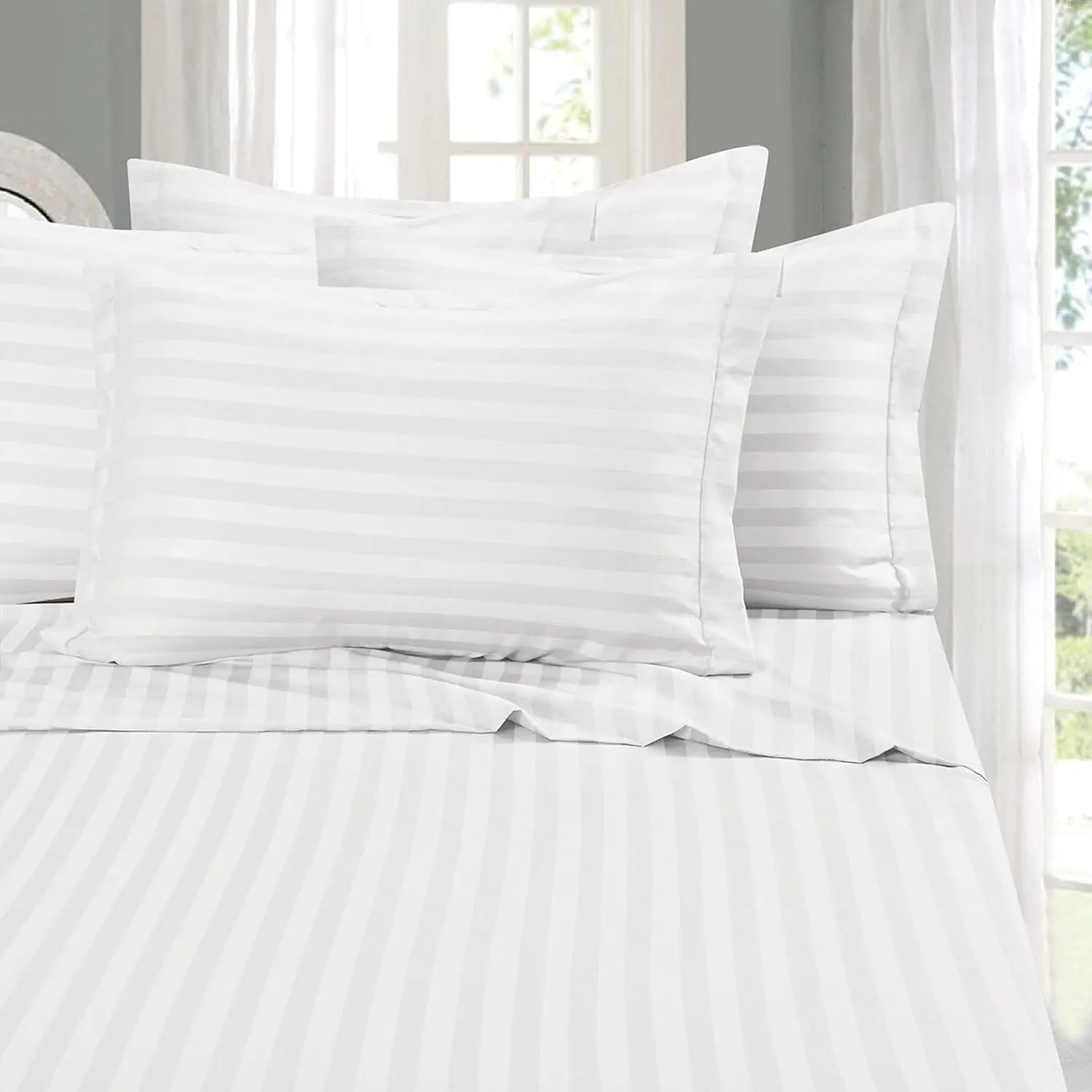 Hotel Collection 6-Piece Hotel Quality Luxurious Wrinkle Resistant 6-Piece Damask Stripe Bed Sheet Set Hotel Collection 6-Piece Hotel Quality Luxurious Wrinkle Resistant 6-Piece Damask Stripe Bed Sheet Set