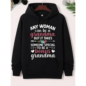 Women's bonus grandma appreciation, family love, and emotional connection Graphic Hoodie - Long Sleeve Pullover Regular Fit | Soft & Breathable Fabric, Durable Print, Everyday Comfort, Machine Washable, casual and cozy with a sentimental design featuring