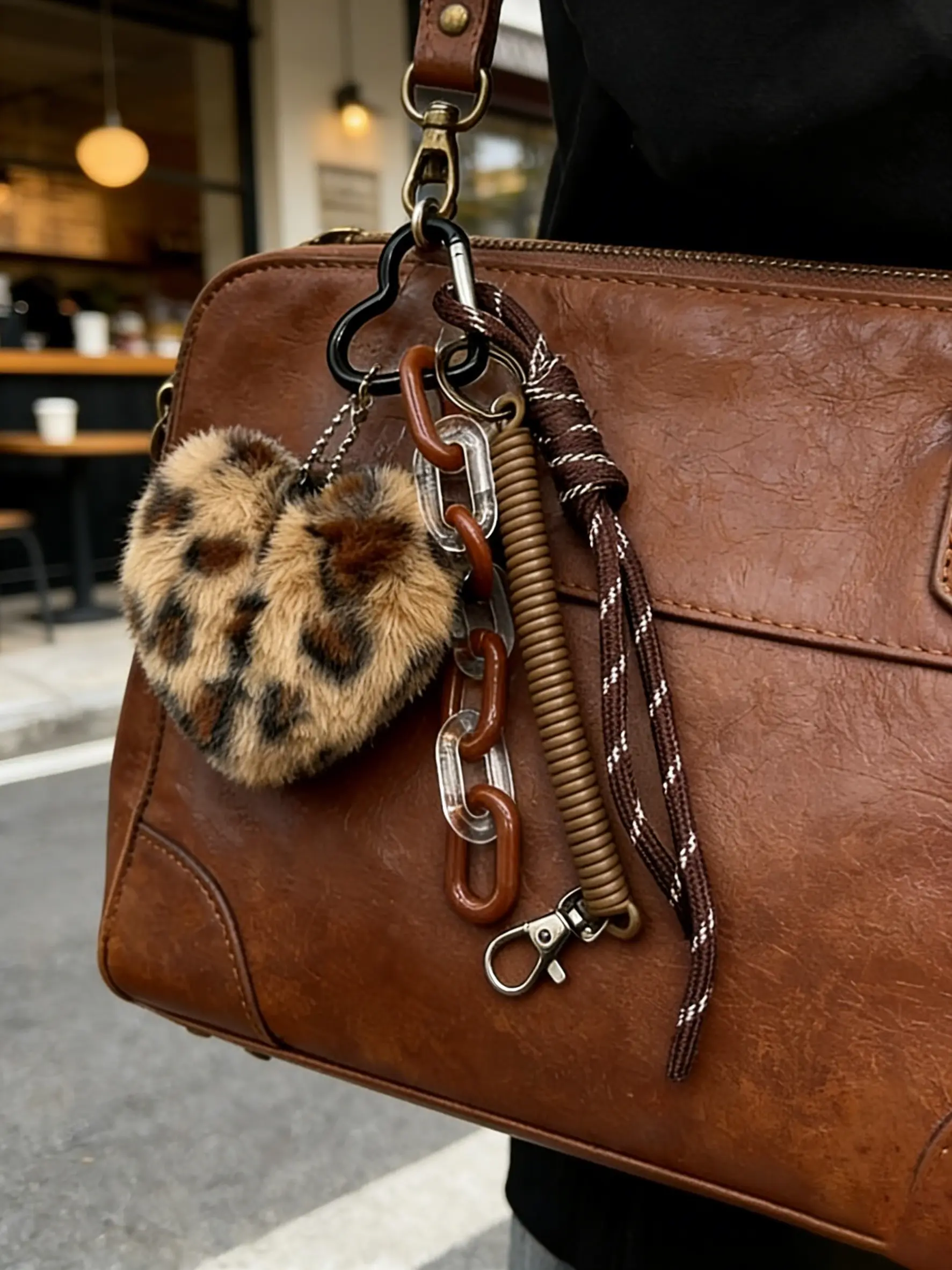 Bag Charm Leopard Heart Bag Charm Individualistic And Trendy High Quality Plush Texture Complex Design Fashionable And Versatile Gift To A Friend Couple Gifts Suitable For Bags And Keys Bag Charms Accessory Keychain Bag Charm Bag Accessories