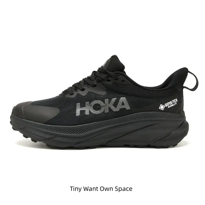 Waterproof All Black Mesh Trail Running Sneakers, Full Black Curved Thick Shock Foam Midsole Anti-Scratch Toe Cap, Weather Resistant Trainers For Rainy Hiking Mountain Cross-Country