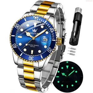 OLEVS Watch OLEVS Watches for Men Classic with Date Business Dress Luxury Big Face Green/Black/Blue Waterproof Luminous Mens Wrist Watch Analog Two Tone Stainless Steel Men Watch