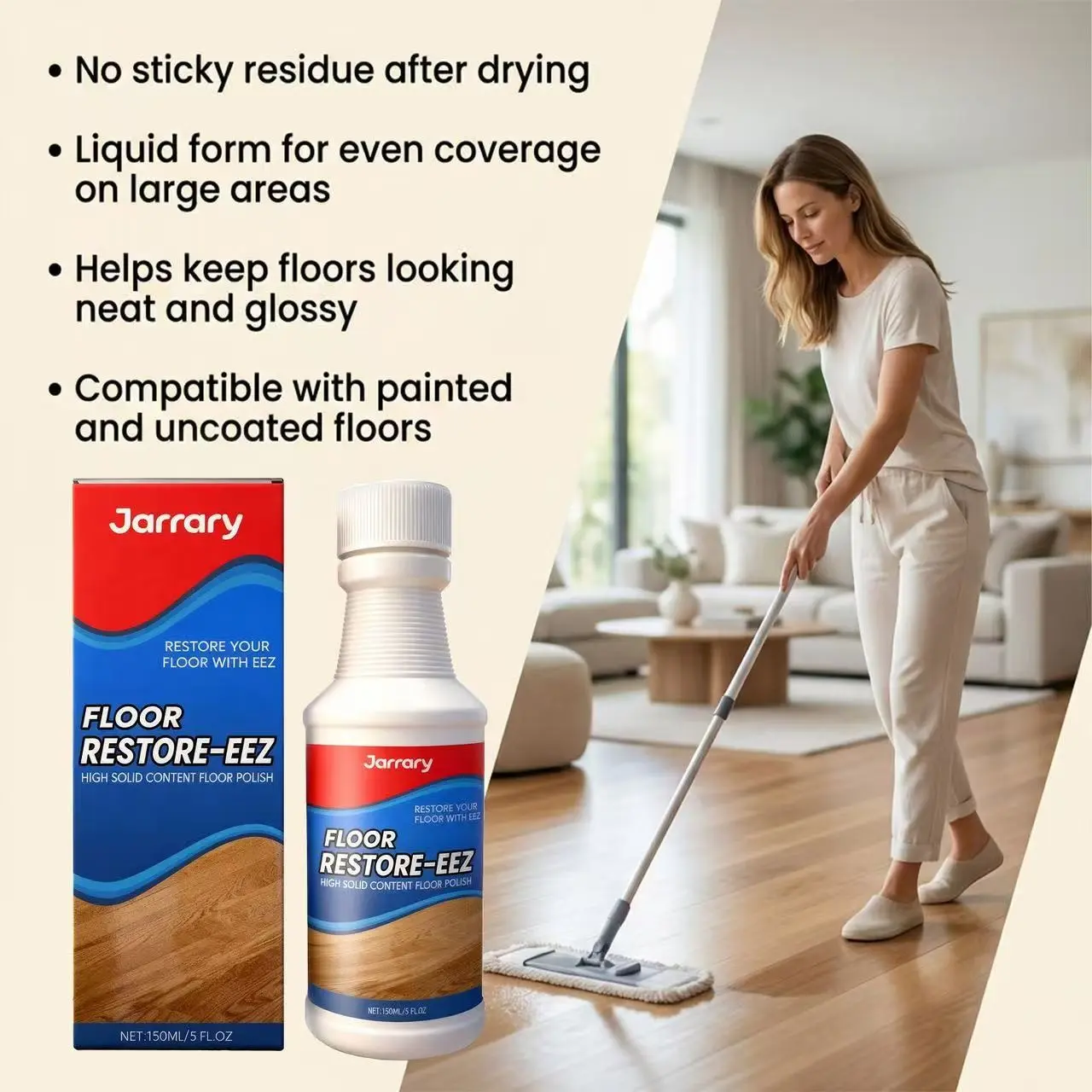 Jarrary Floor Care Polisher, Daily Home Use Gentle Convenient Polishing Glossy Floor Scratch Repair, Easy Maintenance Flooring Solution Floor Cleaning System, Floor Restorer