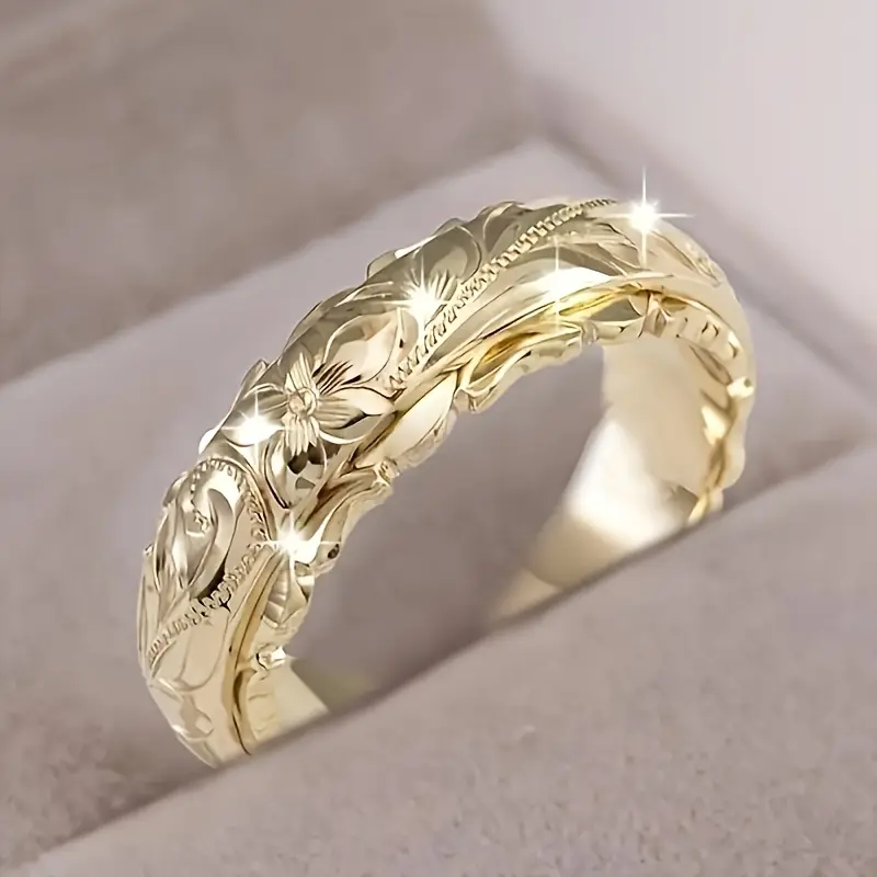 1 Women's Fashion Personality Ring Beautiful Hand-Engraved Pattern Wide Face Ring Women's Men's Daily Casual Party Versatile Trendy Accessories