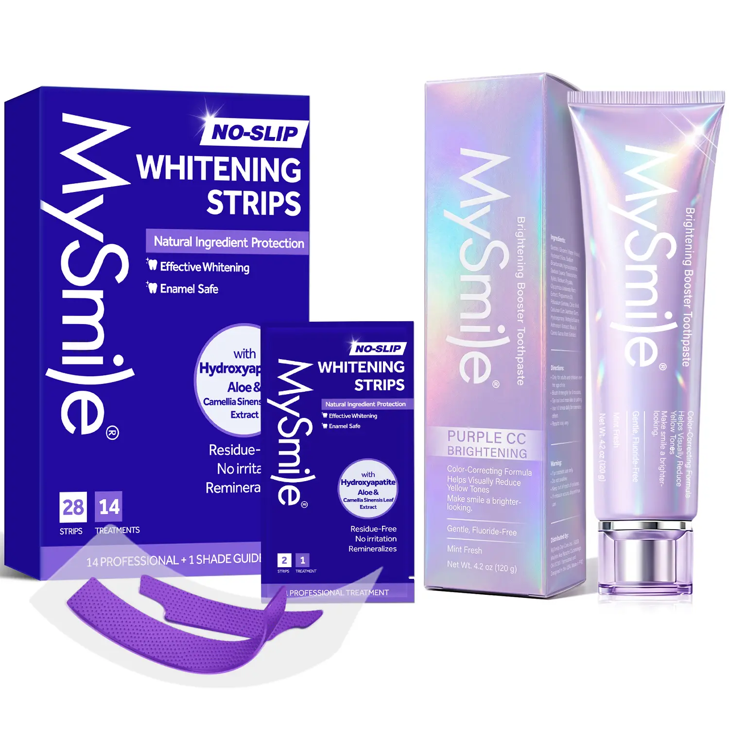 MySmile Photo Week Mini Teeth Cleaning Set - Whitening Strips, Purple Brightening Toothpaste, Gentle Mint Oral Care for Radiant Smile