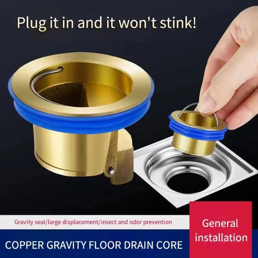 Silver All-Copper Floor Drain Core, Light Luxury Siphon Trap for Bathroom Shower Drains - Odorproof, Insect-Proof, and Rust-Proof, Waterproof