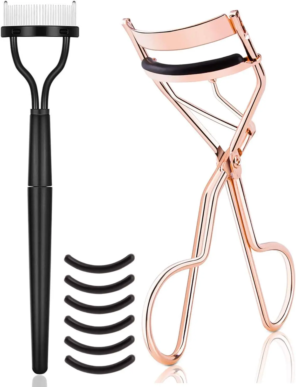 Eyelash Curler & Separator Kit Metal Lash Curlers with Mascara Applicator Eyelashes Separator Comb & 6 Replacement Refill Pads Makeup Stainless Cosmetic Accessories