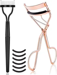 Eyelash Curler & Separator Kit Metal Lash Curlers with Mascara Applicator Eyelashes Separator Comb & 6 Replacement Refill Pads Makeup Stainless Cosmetic Accessories