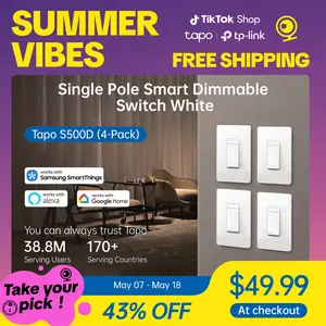 [Summervibes] TP-Link & Tapo S500D (4-Pack) – Smart Dimmer Switch | Single Pole | Neutral Wire Required | 2.4 GHz Wi-Fi | Compatible with Alexa & Google Home | UL Certified | No Hub Needed | White