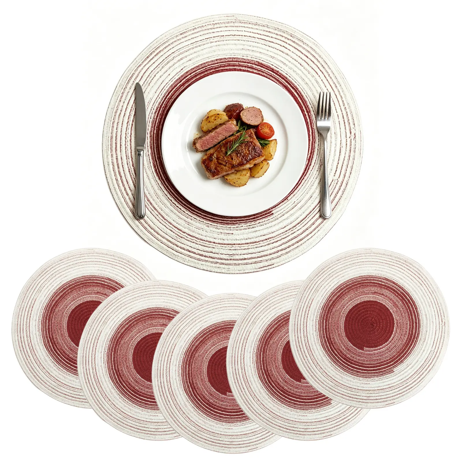 6-Pack Round Braided Woven Placemats, 15-Inch Dining Table Mats Set, Spiral Design Dining Table Decor, Heat Resistant Non-Slip Kitchen Table Mats