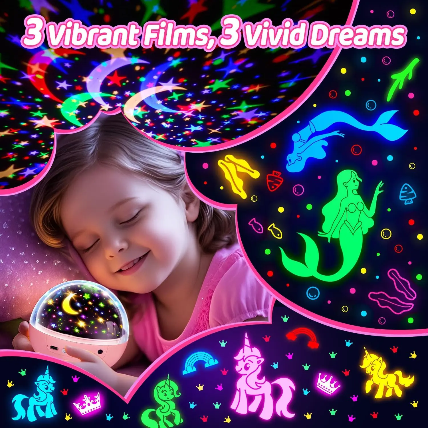 OneFire Night Light for Kids ball 93 Lighting+3 Films Kids Night Light Projector,Remote+Dimmable Star Projector dinosaur toys 360° Ceiling Stars Glow in The Dark Stars, Remote Controlled
