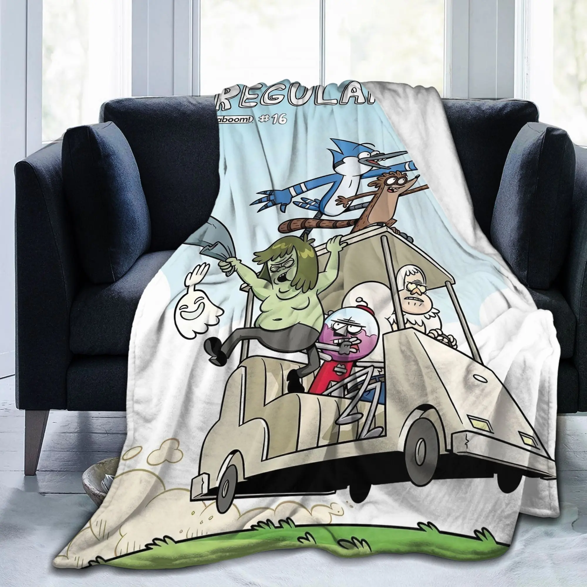 Regular Show Anime Theme Casual Soft Throw Blanket - Cozy Printed Flannel, Machine Washable, Versatile Home Indoor-Outdoor All-Season Bedding Textile, Casual Soft Blanket, Machine Washable Blanket