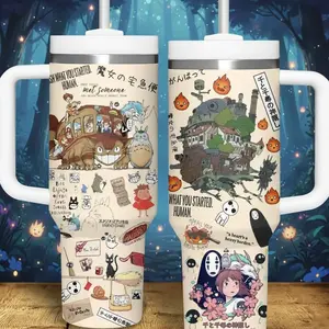 Studio Ghibli 40oz Tumbler with Handle | Totoro, Howl's Moving Castle & Spirited Away Anime Travel Mug with Straw | Perfect Fan Gift Merch Idea