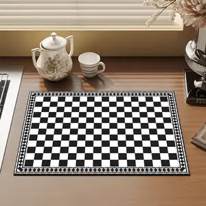 Black and White Checkered Pattern Printed Dish Drying Mat, Drainage Mat, Coffee Maker Absorbent Mat, Moisture-Proof Absorbent Drying Mat, Kitchen Countertop Absorbent Mat, Washing Machine Dustproof Mat, Wash Basin Drainage Mat, Kitchen
