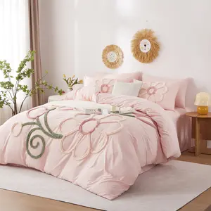 Bud pattern Duvet Cover Set, Boho Tufted Comforter Sets with Zipper Closure, Including1 Duvet Cover & 1/2 Pillowcase without Filler, Soft Comfortable Bedding Set for Home Bedroom