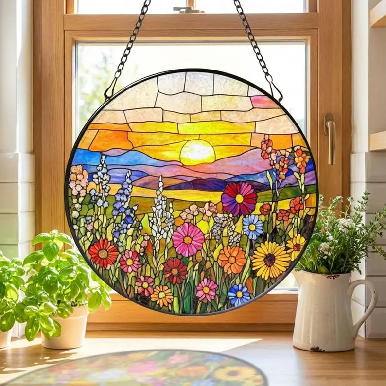 Colorful Wildflowers Window Suncatcher, Garden Floral Decor