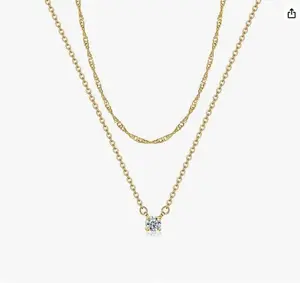 Tewiky 14K Gold Plated Zircon Pendant Copper Necklaces for Women, Dainty 14k Gold/Sterling Silver Choker Necklace Simple Gold Plated CZ Jewelry Necklaces for Women Trendy Gifts For Valentine's Day gifts