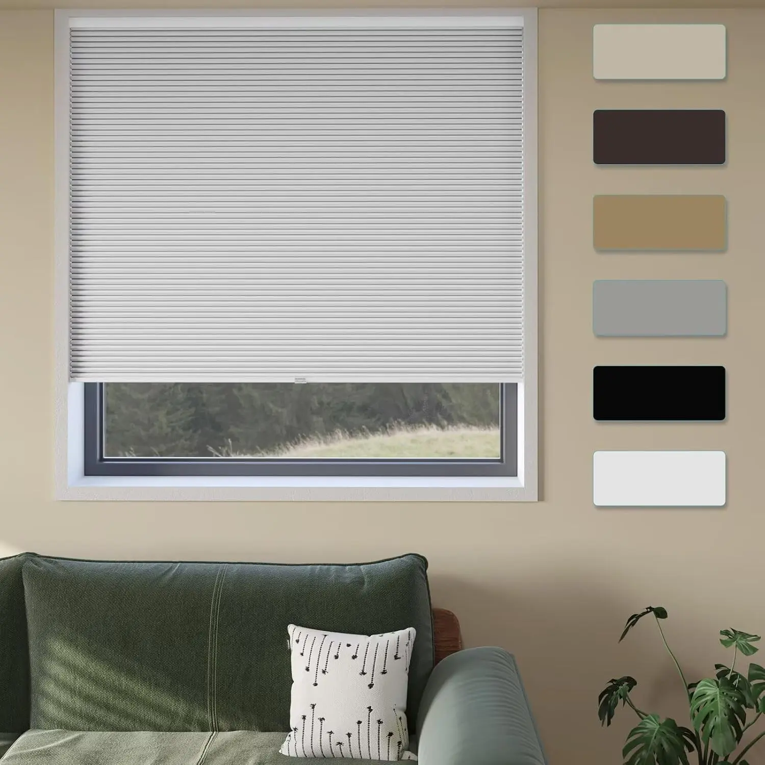 No Tools No Drill Cordless Cellular Blackout Window Shades, 22" Wide X 64" Height White Room Darkening Blinds for Bedroom Bathroom Kitchen Living Room Indoor Windows