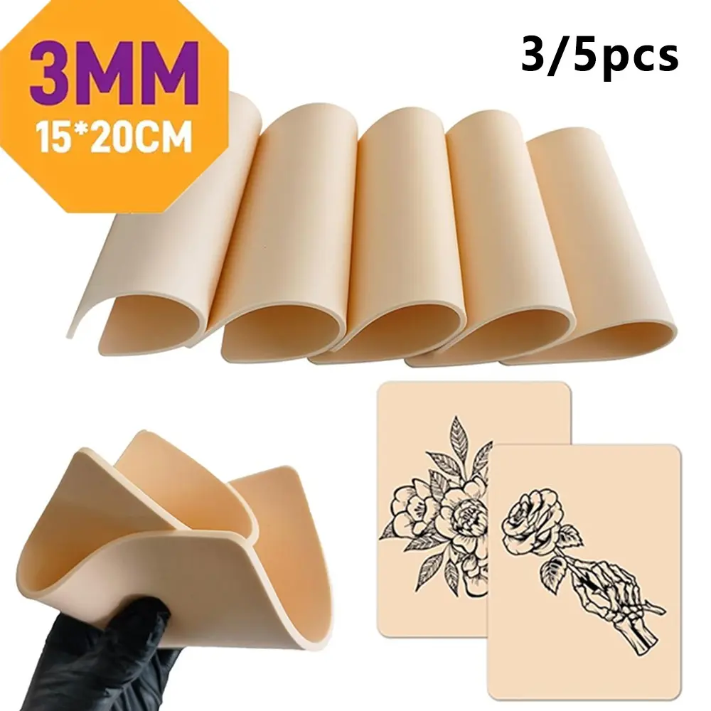 3/5pcs Tattoo Practice Skin Sheets, 3mm Thickness Dual-Sided Silicone Micro Blade, 8x6 Inch, Suitable for Beginners & Professionals, Tattoo Equipment Supply