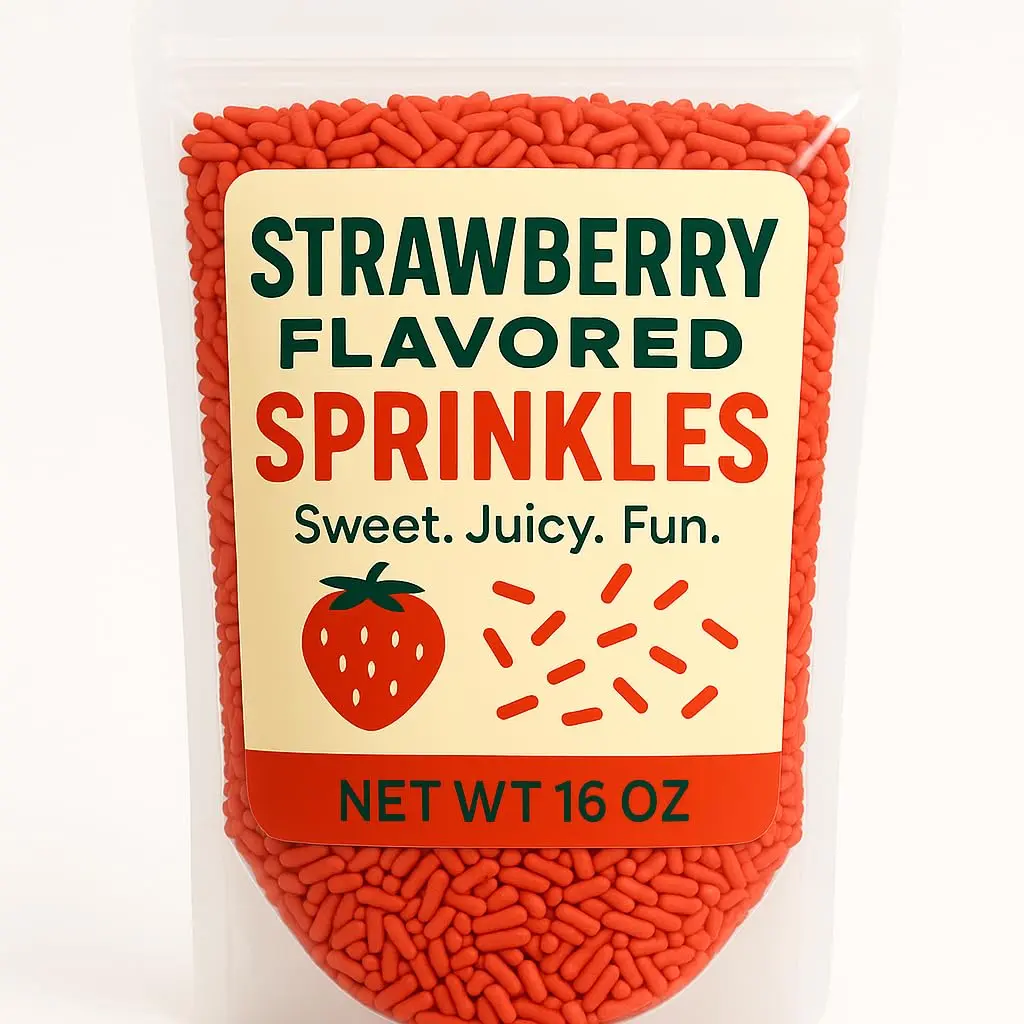 Strawberry Flavored Sprinkles – Sweet & Juicy Red Sprinkles – 16 oz Resealable Bag – Perfect for Baking, Decorating Cakes, Cupcakes, Cookies, Ice Cream & More – By The Brittle Box Candy Co.