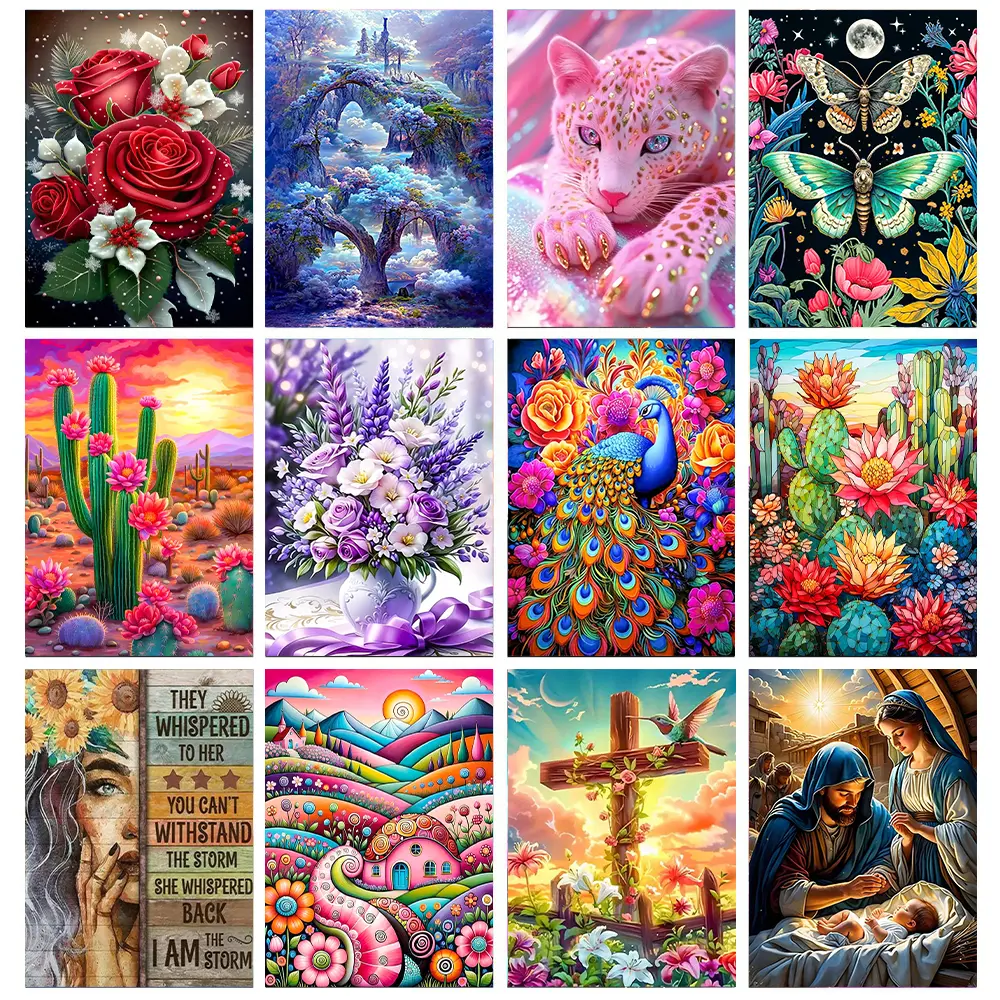 DIY 5D Tiger Diamond Pattern Design Durable Full Round Drill Painting Kit, Rose Flowers-Plants Scenery Mosaic Embroidery, 12x16in Home Decoration or Gift