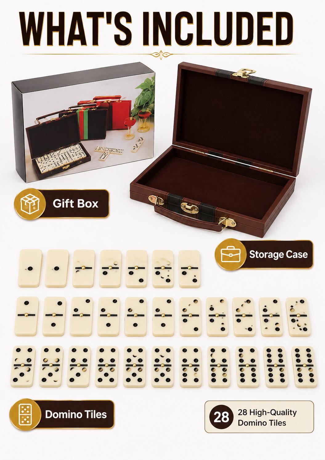 28-Piece Unisex Domino Game Set with Leather Storage Case & Gift Box, Family Fun Table Game for Party, Gifting (Christmas, Birthday), Family Fun Game, Table Games
