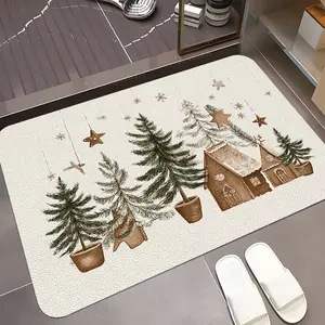 Christmas Theme Absorbent Mud Mat, Non-Slip Bathroom Rug, Holiday Decor Door Mat, Quick-Dry Foot Pad, Diatomite Rug, Home Essential