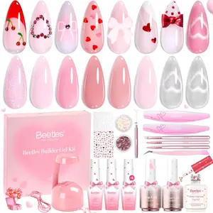 Beetles Valentine Builder Gel Polish Set - Nail Extension 7 in 1 Nail Builder Strengthener Gel Clear Glitter Color Builder Extension Nail Gel for Holiday Nail Art Design for Girls  Easter Nail Designs Spring Floral Nails newyearnewme valentinesday