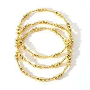 Shinus Boho 3PCS Gold Bracelet Stack for Women, Adjustable Stretch Non Tarnish Waterproof Jewelry Stackable Gold Beads Bracelets for Women Trendy Friendship Gift, gift for her adjustable fashion accessory