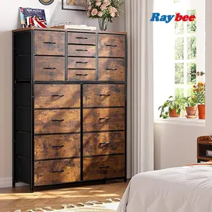 [New Year Gift]RaybeeFurniture 16 Drawers Dresser for Bedroom, 57" H Tall Dresser Organizer for Bedroom, Large Fabric Dressers & Chest of Drawers with Sturdy Metal Frame, Wood Top for Closet, Entryway, Hallway, Bedroom, Living Room